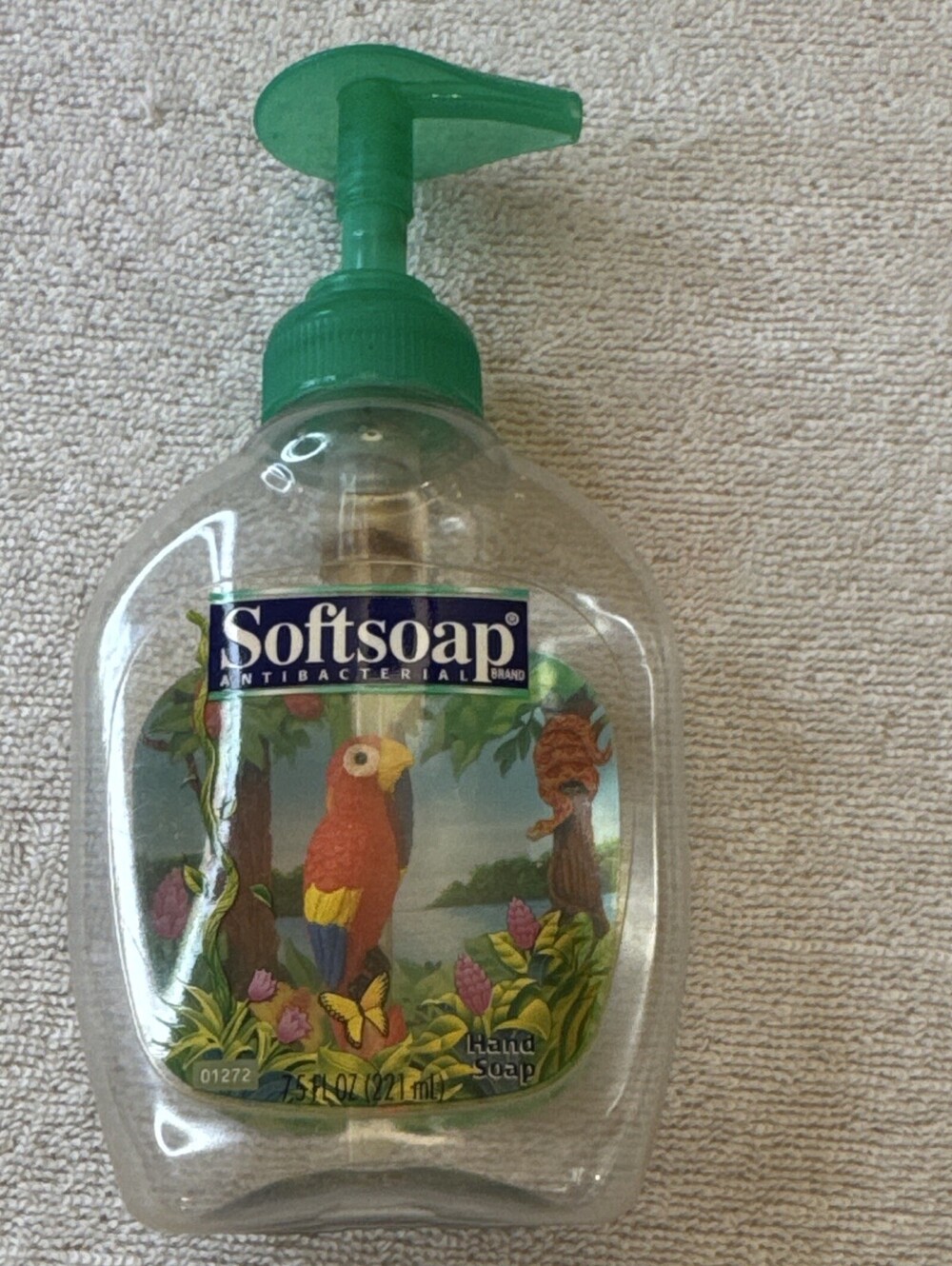 Vintage Empty Softsoap Hand Soap Bottle Colorful Parrots Made in the USA